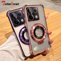 Clear Shockproof Transparent Plating Magsafe Magnetic Stand Holder Case For Xiaomi POCO X6 Pro 5G Cover