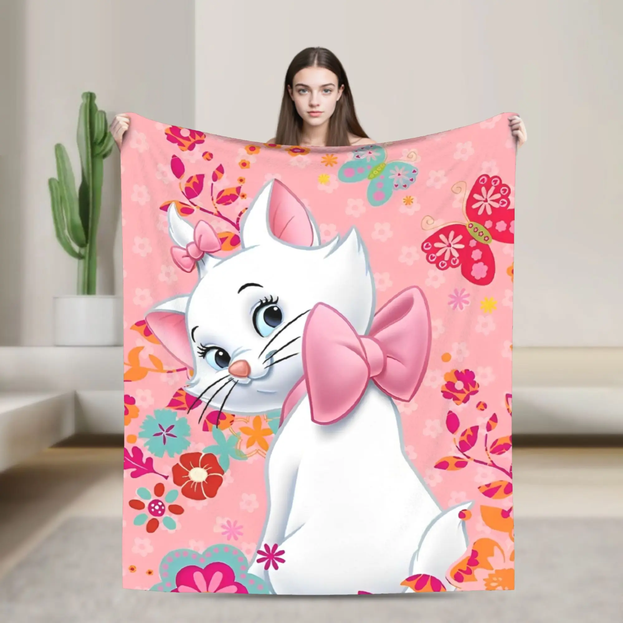 

Marie Cat Blanket Cute Cat Cartoon Flannel Funny Warm Throw Blanket for Chair Covering Sofa Spring Autumn