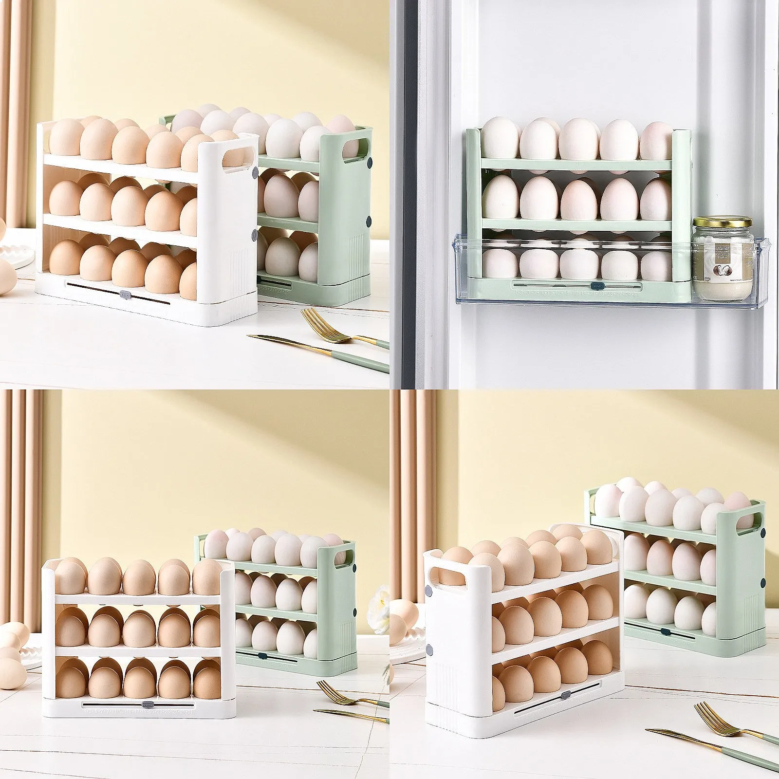 Egg Storage Box for Fridge Side Door, Flip Egg Holder, Kitchen Organizer, Fresh Keeping Tray Kitchen Storage