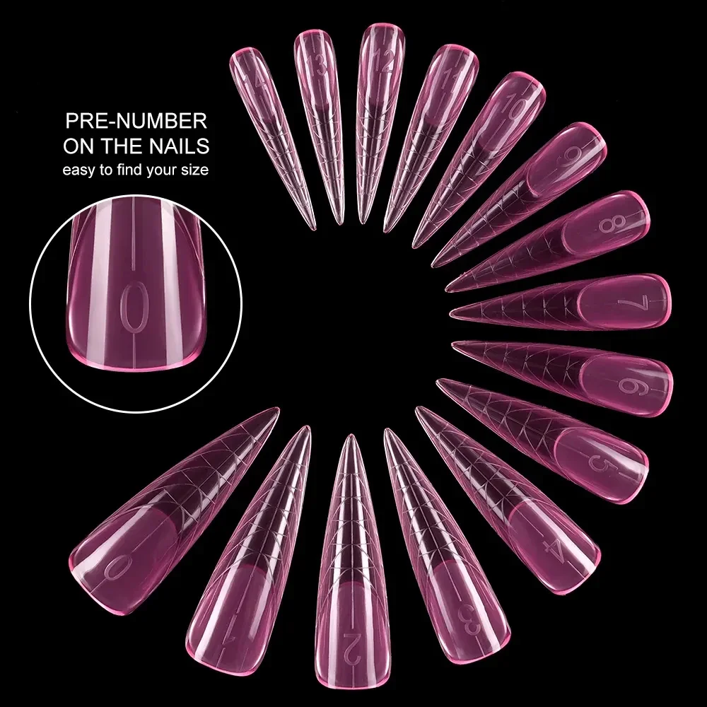 150pcs Pink Dual Nail Forms Almond Shape Extension Structure Full Cover Stiletto False Nail Tips Molds for French Nails Design