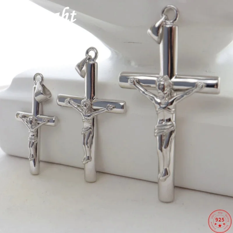 S925 Sterling Silver Pendants For Women Men New Fashion Christ Prayer Crucifixion Of Jesus Cross Argentum Jewelry