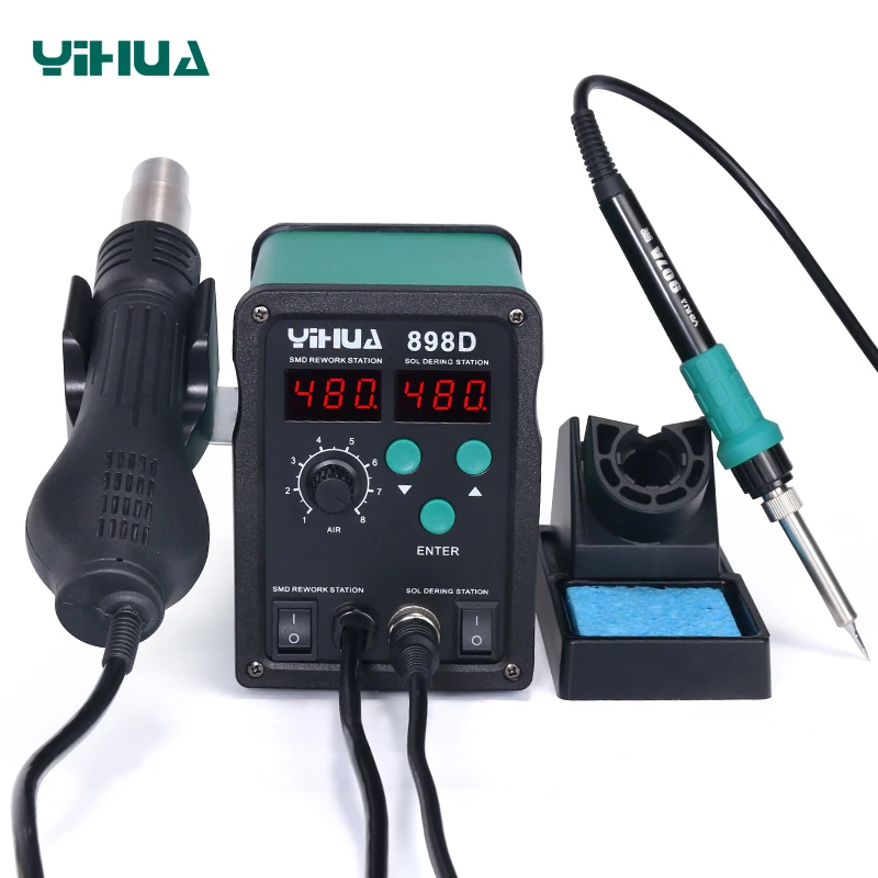 

YIHUA 898D desoldering station, with hot soldering iron, hot air gun soldering station BGA rework station