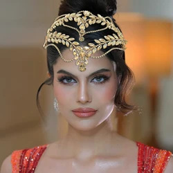 DZ265 Champagne Bridal Headband Fashion Rhinestones Hair Ornament Jewelry Women Hair Accessories Delicate Baroque Forehead Band