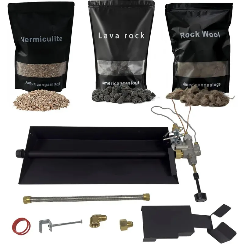 

18-24 inch Propane Fireplace with Manual Valve for Vented Gas Logs Stainless Steel Burner Pan Black Finish Efficient