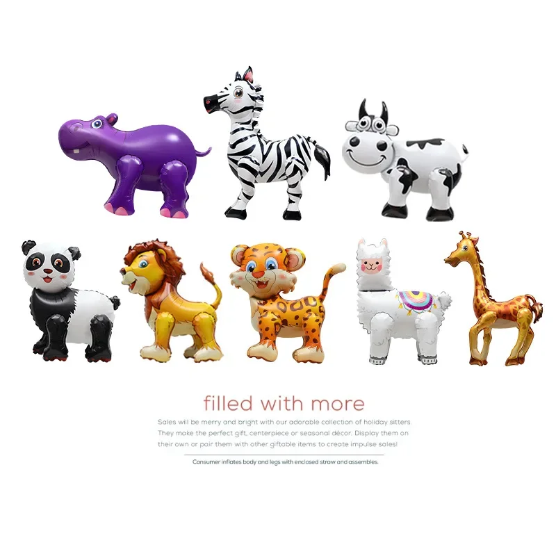 4D Standing Jungle Animal Balloons Lion Alpaca Giraffe Panda Leopard Cow Zebra Balloon Birthday Party Photography Props Baloon