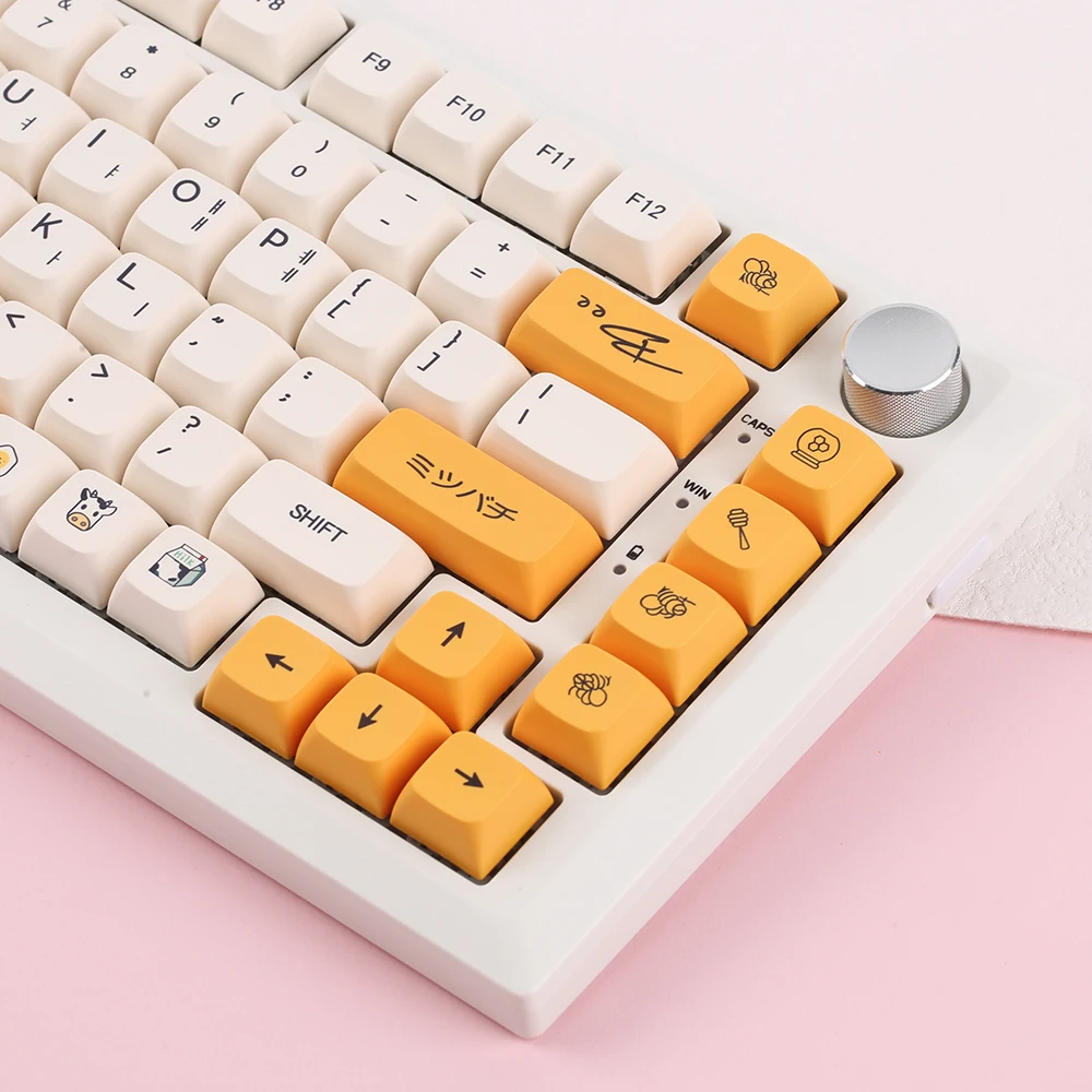 140 Keys Cute Bee Milk PBT Keycaps XDA Profile Dye Sublimation For Cherry MX Switches Mechanical Korean Japanese Keyboard Caps