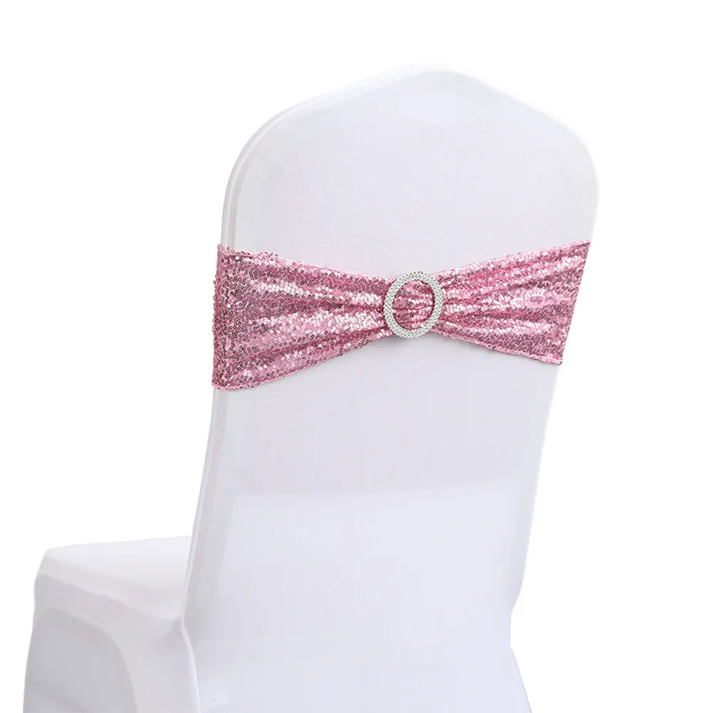 

10/50pcs Sequin Chair Sashes for Wedding Party Dinner Banquet Chair Covers Decor Stretch Chair Bow Chairs Back Flower Bands