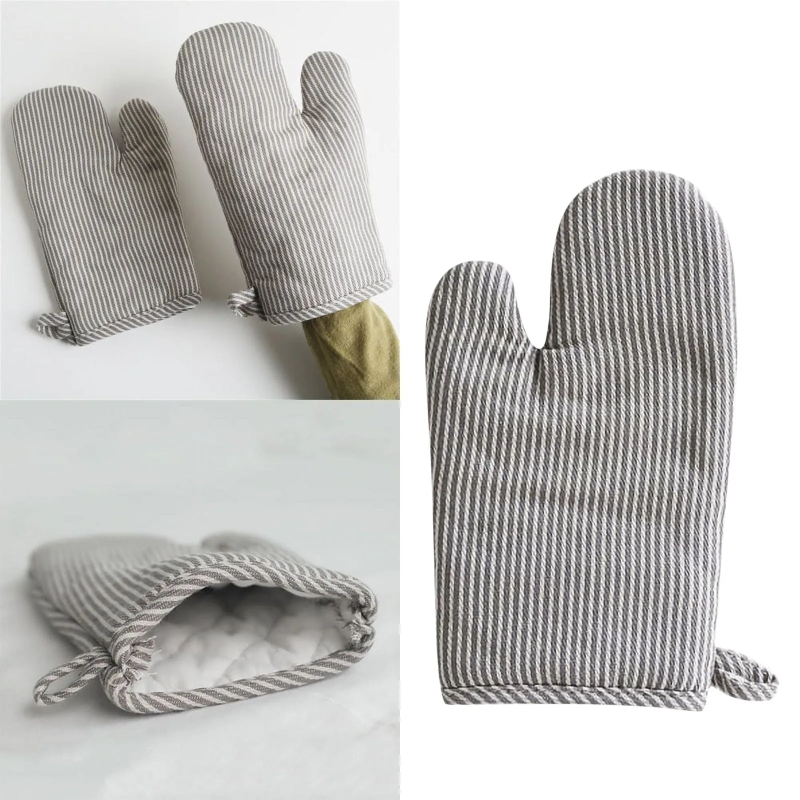 Oven Gloves Striped Cooking Baking Gloves 2pc Insulation Mat Single Gloves Home Kitchen Potholders Heat Resistant Oven Mitts