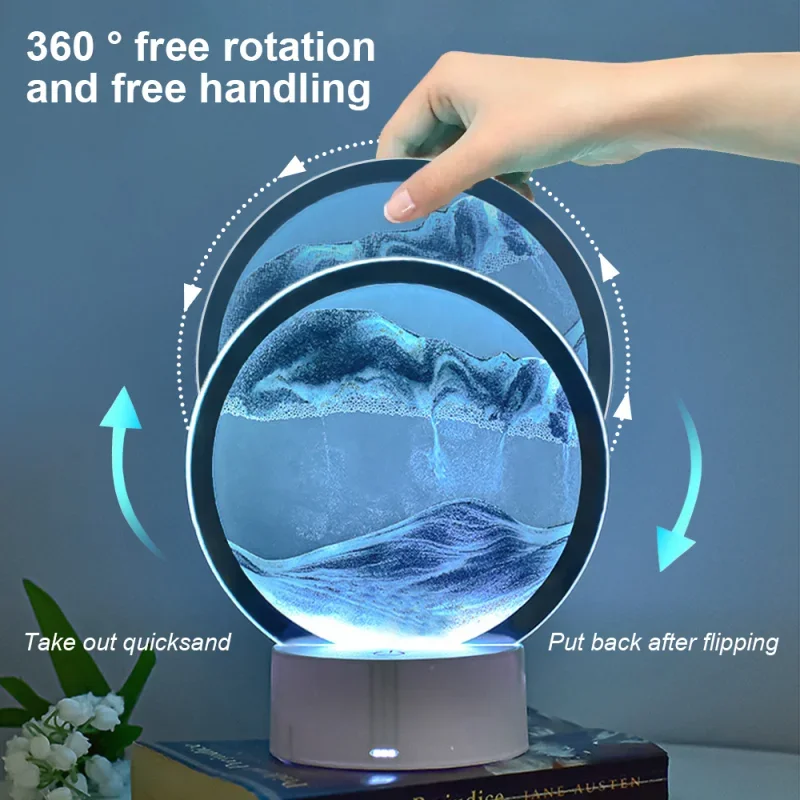 Creative Quicksand Night Light with USB 3D Sandscape Table Lamp Natural Landscape Bedside Lamps Office and Home Decor Gift