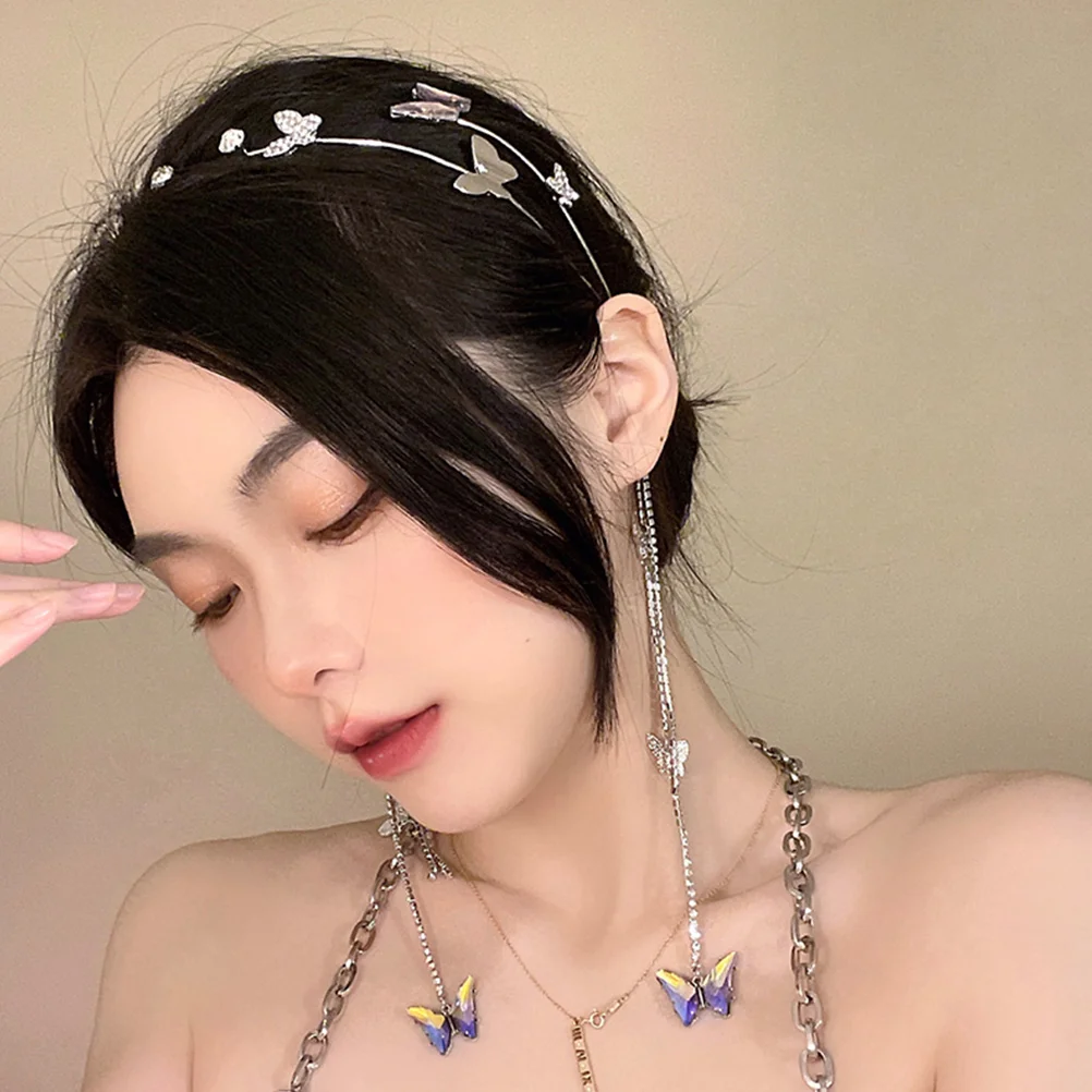 Butterfly Tassel Headband for Women Headpiece Hair Accessories Accessory Girls Hoop Zircon Women's Ribbons