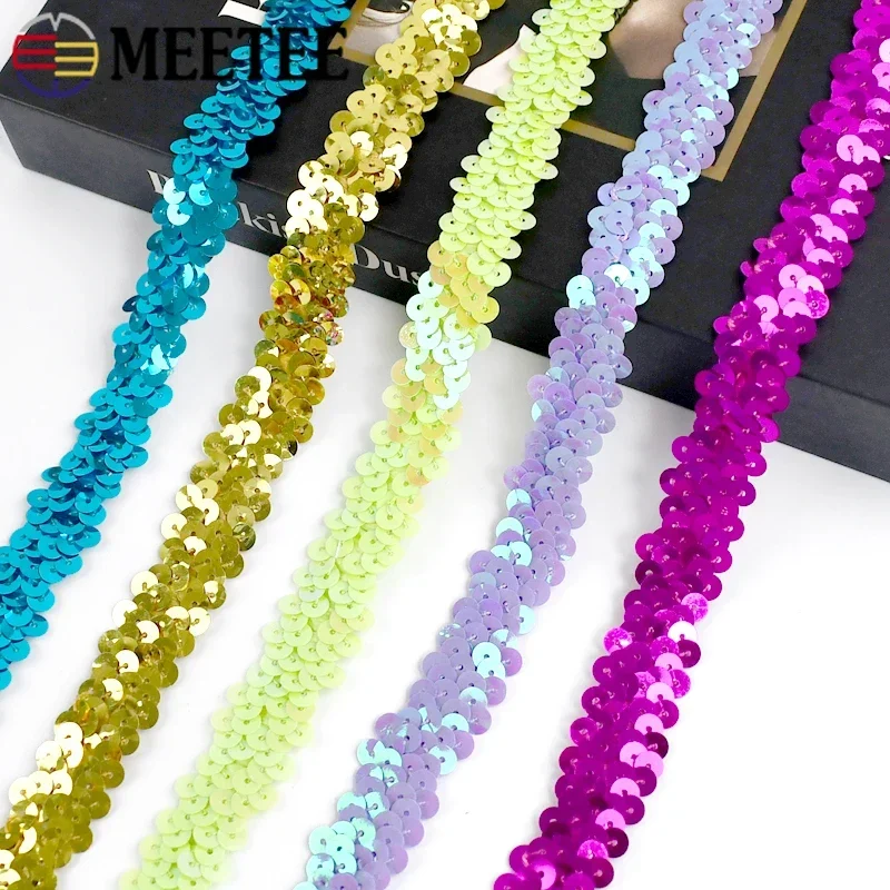 

2/5/10M Meetee 20mm Sequins Lace Ribbon Stretch Laces Trim Elastic Band Clothes Dance Dress Decoration Fabric Trimming Sewing