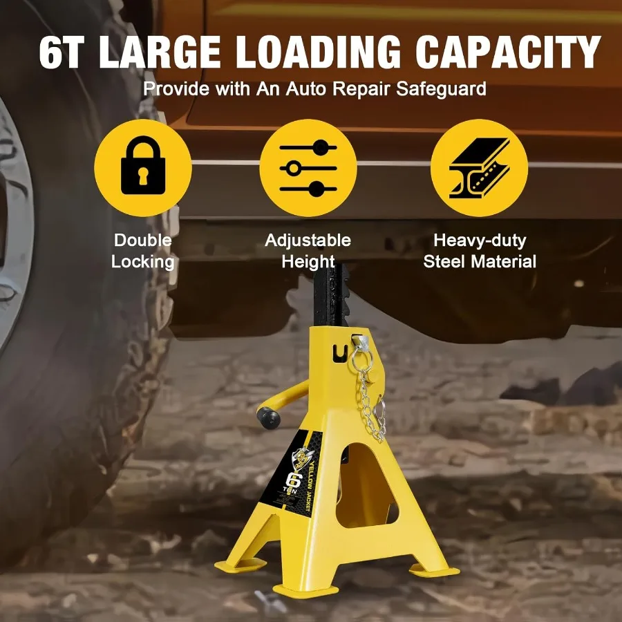 Supports de cric en acier robuste avec mécanisme de verrouillage à double verrouillage et grand pied pour soulever des SUV et des véhicules lourds 13 000 lb Ca