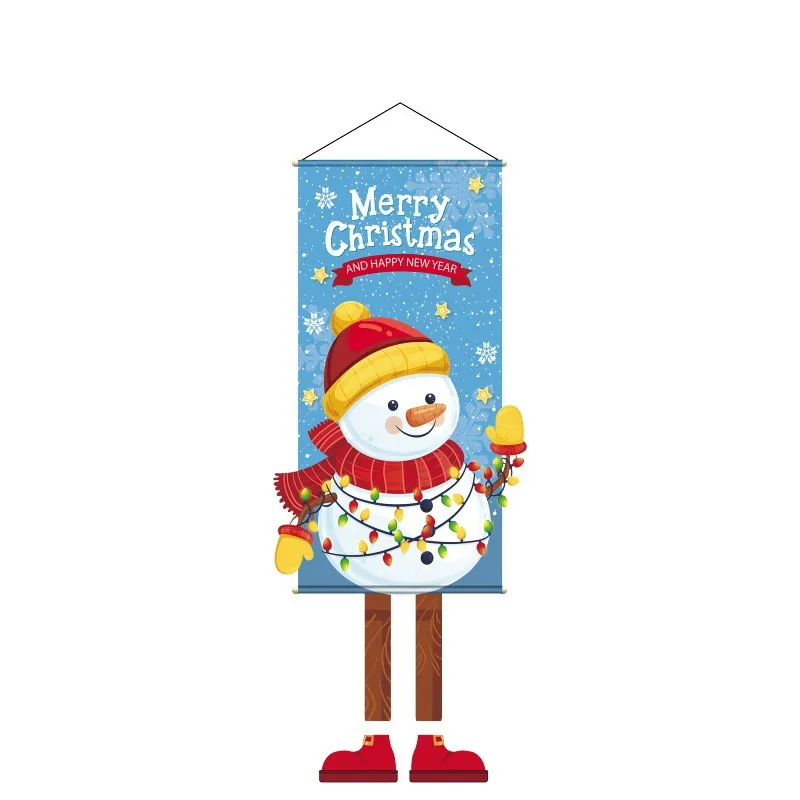 Christmas Hanging Flag Long Leg Elf Santa Cluas Snowman Elf Xmas Outdoor Banner Merry Christmas Mall Window Decor Happy New Year