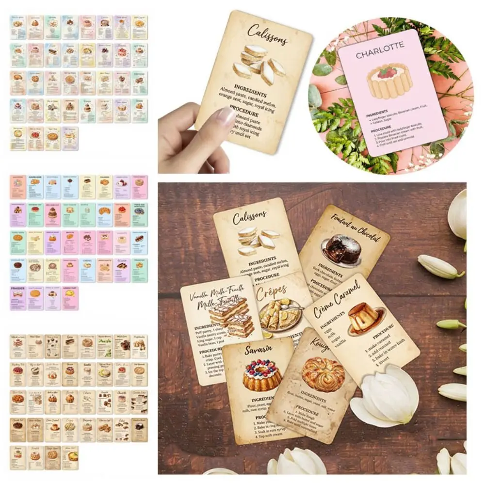 

Vintage Dessert Baking Recipe Cards Retro Step Instructions Baking Dessert Recipe Cards Pocket-Sized Portable