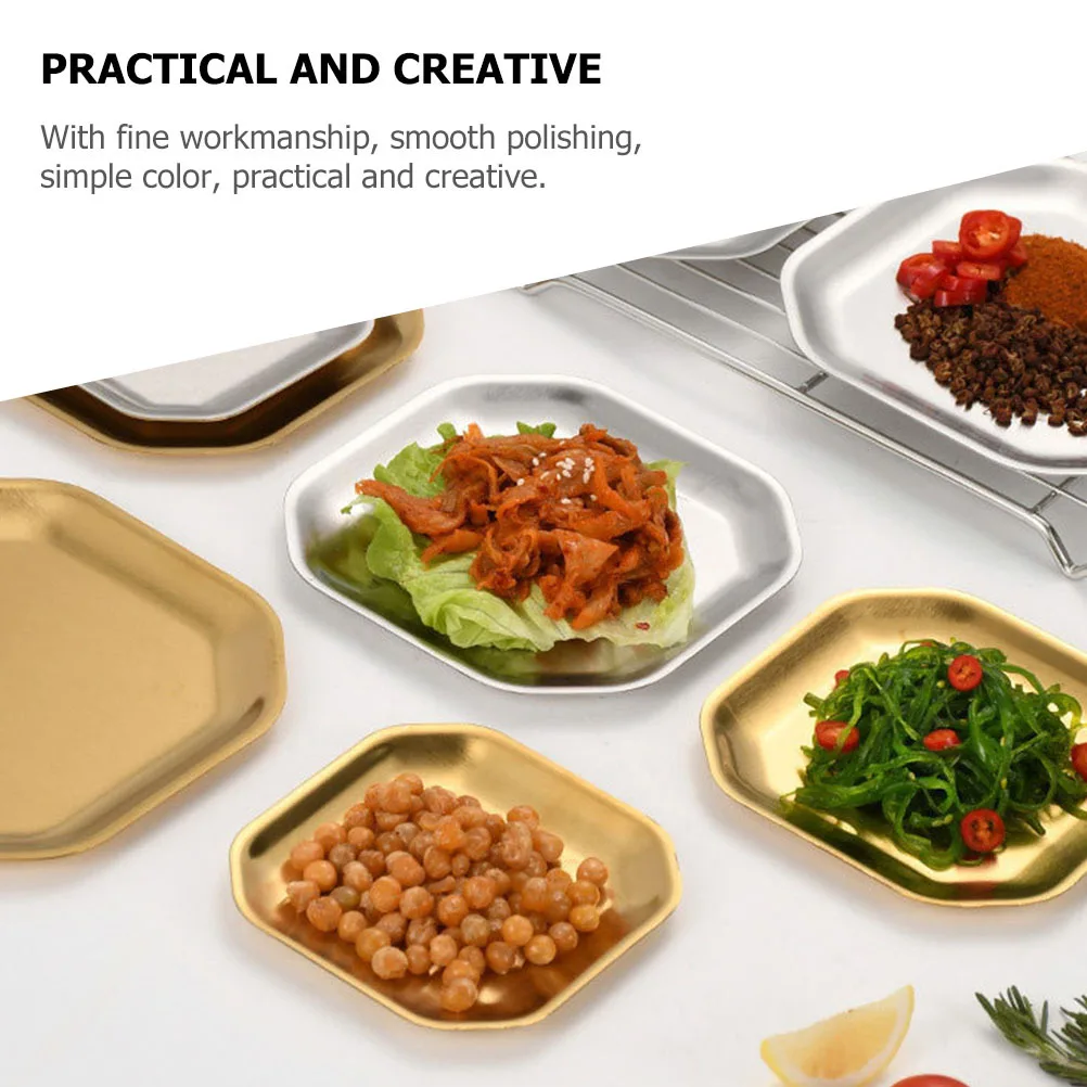

2pcs Octagonal Snack Plates Stainless Steel Appetizer Dish Korean Style Small Food Plate Serving Tray For Sushi Fruit Dessert