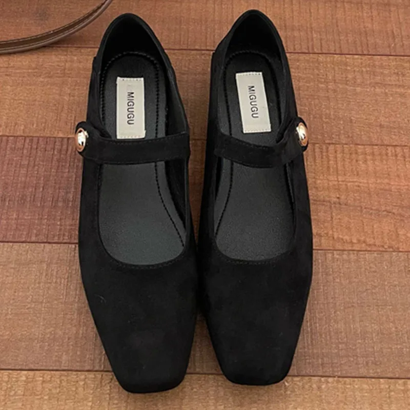 Shoes Woman 2024 Casual Female Sneaker Square Toe Autumn Flats Shallow Mouth All-Match Oxfords New Fall Dress Black Suede Mujer