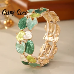 Cring Coco Trendy Bracelet Foldable Leaves Stretchable Luxury Elegant Jewelry Bracelet Zinc Alloy Bracelet Valentine's Day Gift