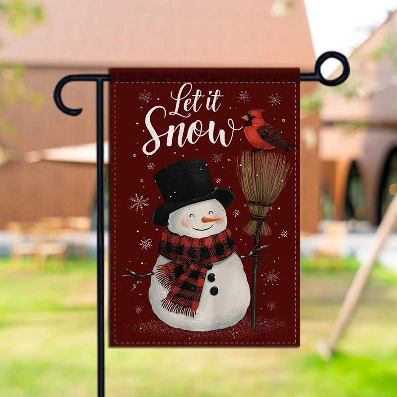 1Pc Christmas Snowman Welcome Garden Flag, Double Sided Printed Linen Yard Flag, Durable Outdoor Porch Holiday Decor for Home Ga