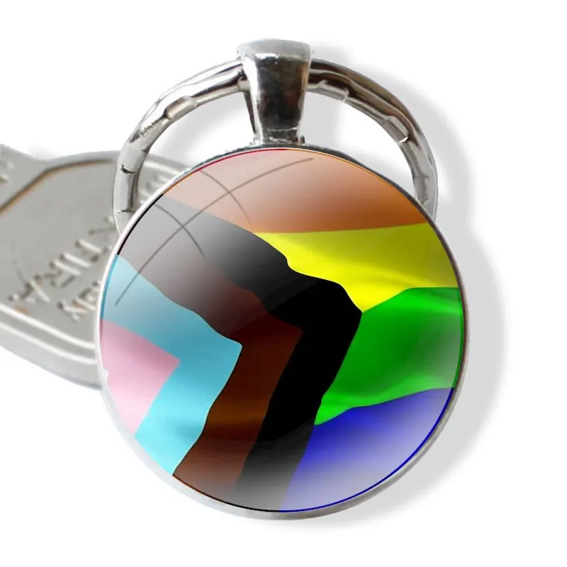 Keychain Handmade Glass Cabochon Key Ring Holder Pendant Key Chains Pride Progress Lgbt Flag