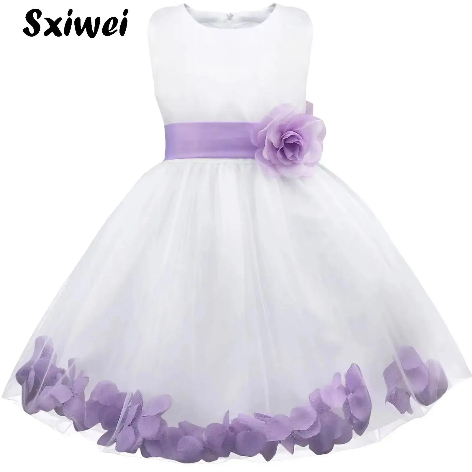 

Little Girl Petals Flower Party Flower Dress Ceremony Prom Banquet Tulle Bow Tie Back Wedding Pageant Birthday Formal Ball Gown