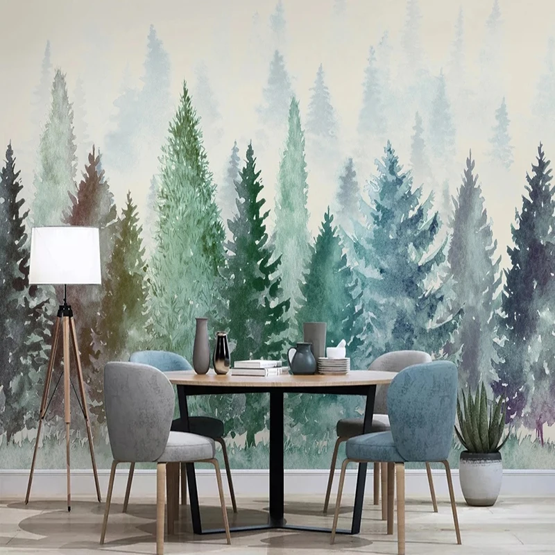 

Custom 3D Wallpaper Nordic Watercolor Hand Painted Misty Forest Murals Living Room TV Sofa Bedroom Background Home Decor Poster