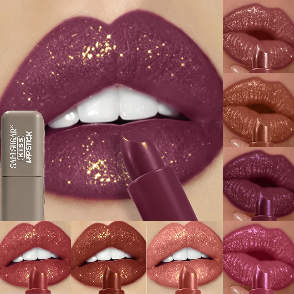 Diamond Luster Sculpted Lipstick Waterproof Lasting Glitter Pearl Lip Gloss Shimmer Fade-Resistant Non-Sticky Lip Stain Makeup