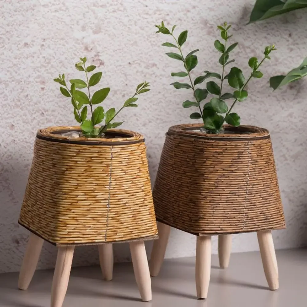 

Triangular Support Flowerpot High Quality Rattan Woven Flower Pot With Removable Legs Hand Wove Flower Planters Wove Plant Stand