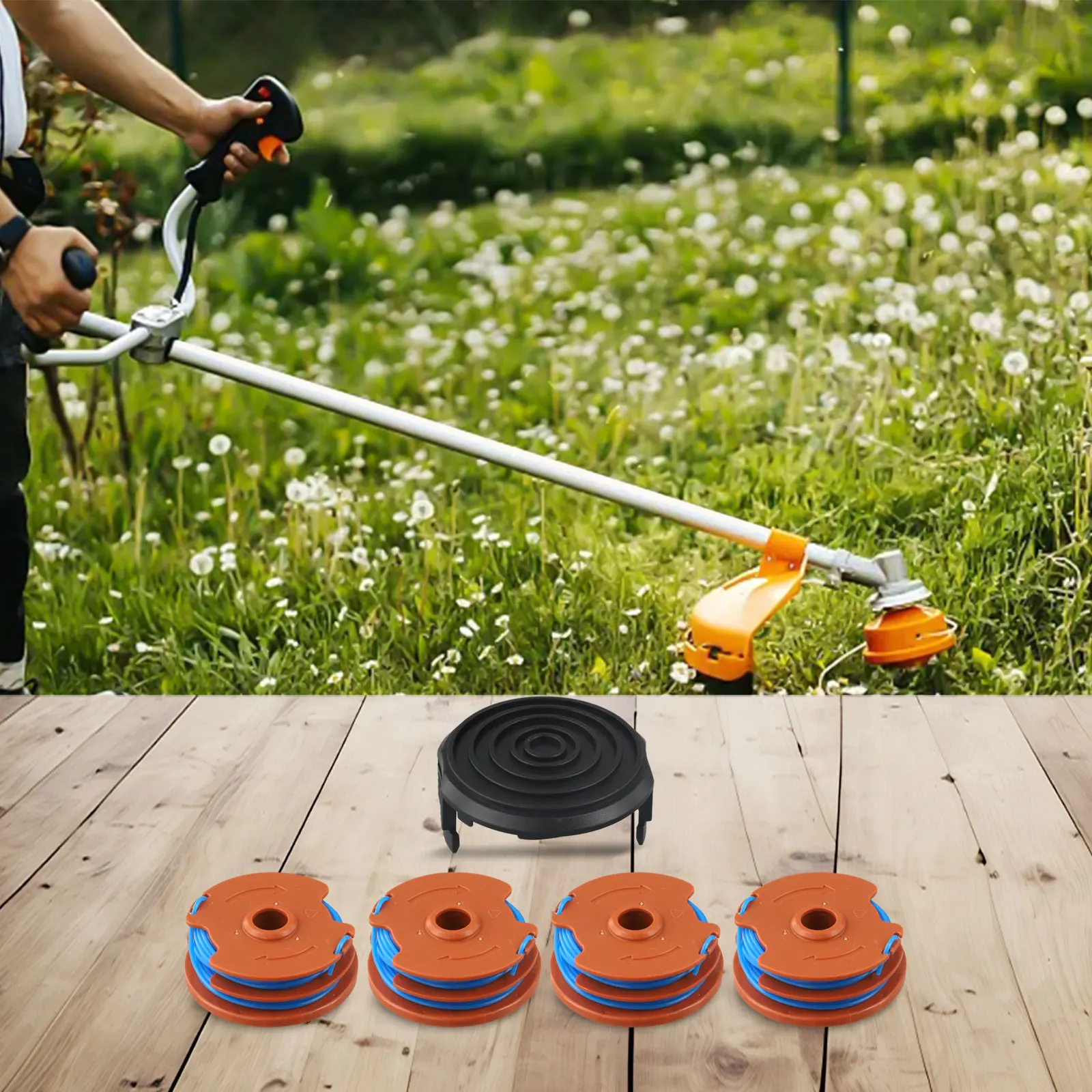 4-Spool Replacement Kit with Cap Cover for McGregor MET3525 MET4530 MET6032 and Compatible Grass Trimmer Models