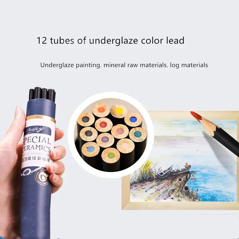 12 Color Ceramic Underglaze Color Pencil DIY Hand-painted Plain Blank Line Marking Color Pen Ceramic Painting Pencil Tool