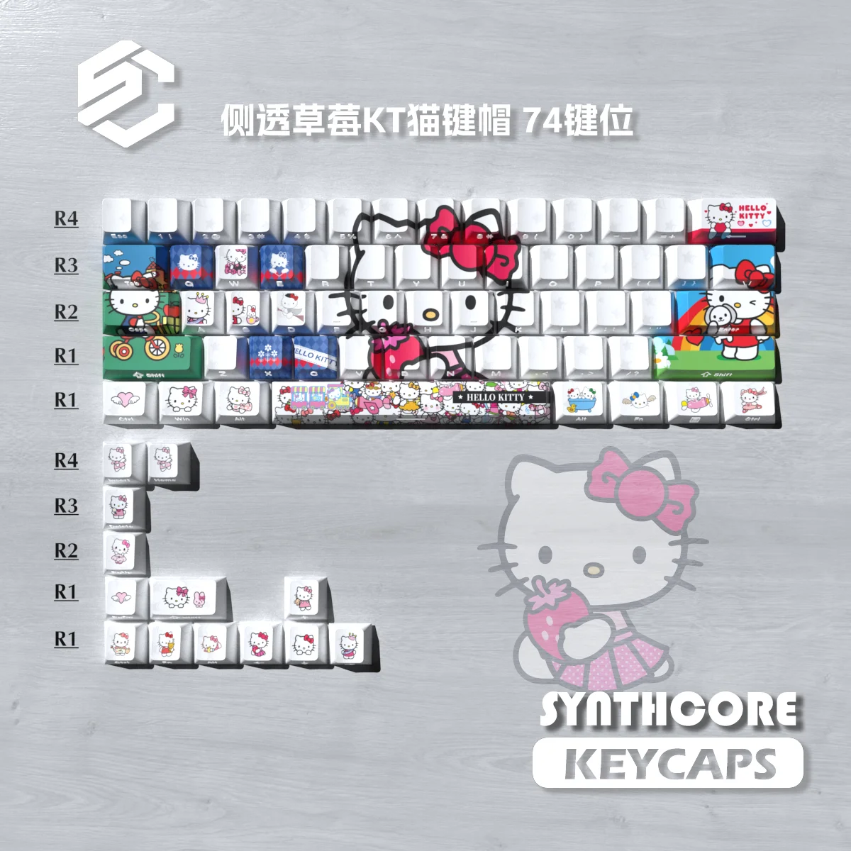 أغطية مفاتيح أنيمي Pochacco للوحات المفاتيح الميكانيكية 74 مفتاحًا مجموعة أغطية المفاتيح التسامي الحراري مادة Pbt غطاء مفاتيح شفاف كرتوني #2