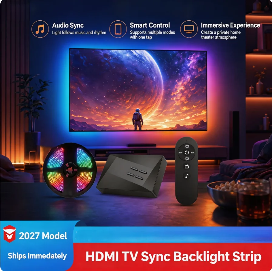New Smart Ambient TV LED Backlight 4K HDMI Sync Box to tv stick Screen Real-Time Sync LED Light Strip For 40-120 Inch PC XBOX