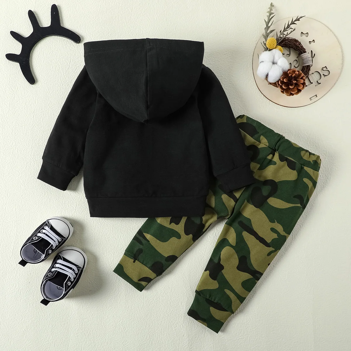 Kids Toddler Boy Clothes Set Black Long Sleeved Hoodie+Camouflage Pants Children Baby Fashion Spring Outfit Suit