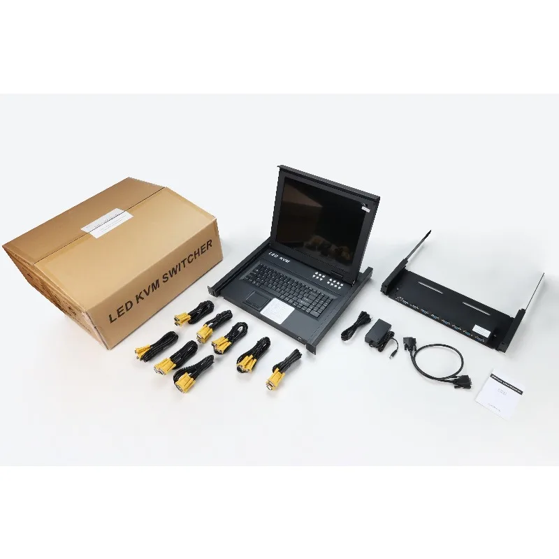 Switch 8 Port VGA + 8 Packs KVM Cables, 17 Inch LED 1U Rack KVM Switch Drawer Console