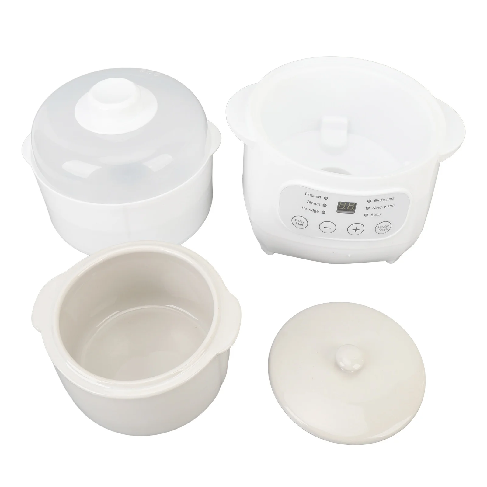 Electric Stew Cooker with Steam Basket Timer Pre Settings Automatic Ceramic Electric Stew Pot for Soup Porridge