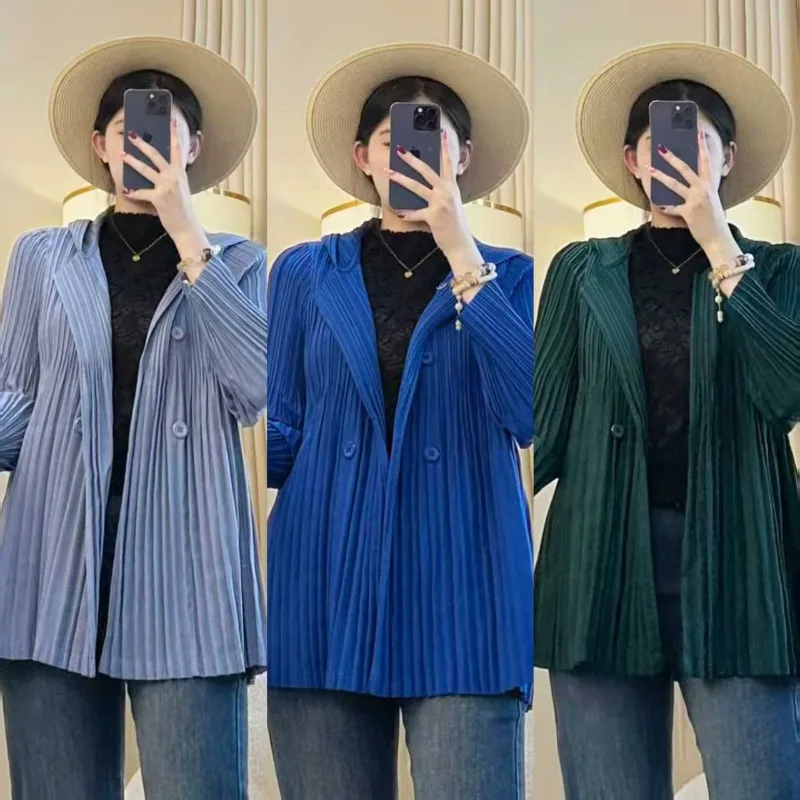 

Miyake плиссированная однотонная куртка с капюшоном, осень 2022, новый кардиган, тонкая индивидуальная пригородная куртка, универсальная женская одежда