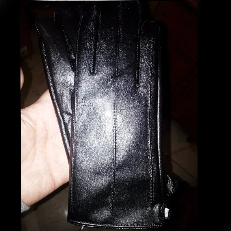 Guantes de piel de oveja para mujer, cálidos para invierno, además de terciopelo, pantalla corta y delgada, guantes de cuero de Color para conducir, nuevos de gama alta