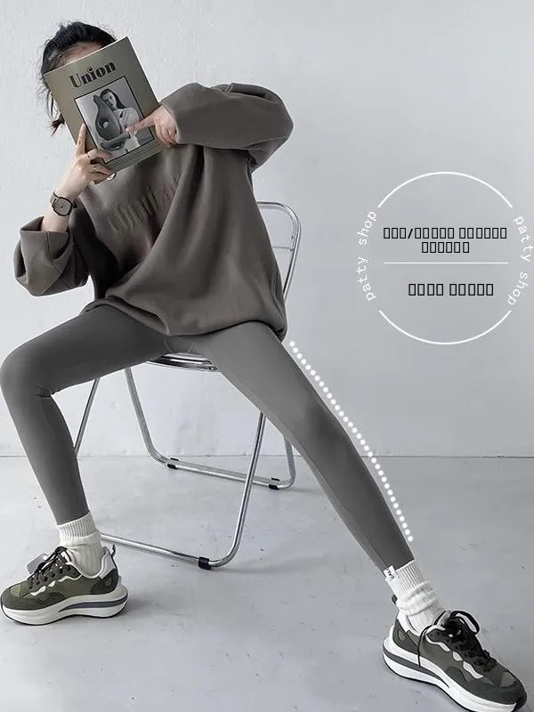 

Высокоэластичные брюки для йоги, женские осенне-зимние брюки из коровьей кожи, утягивающие брюки из девяти предметов, базовый слой