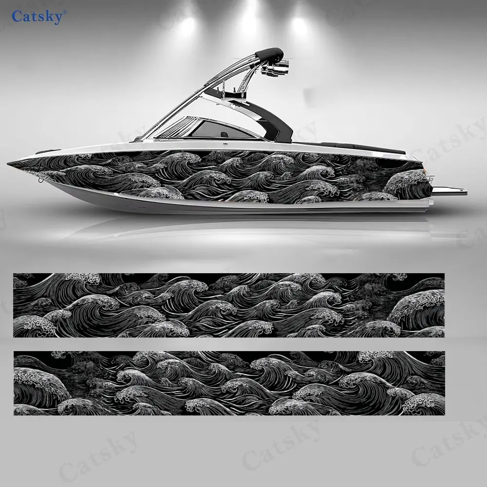 

Наклейки для лодок с эффектом чернильной волны, 2 шт., водонепроницаемые виниловые наклейки из ПВХ для рыболовных лодок, прочные и стильные.