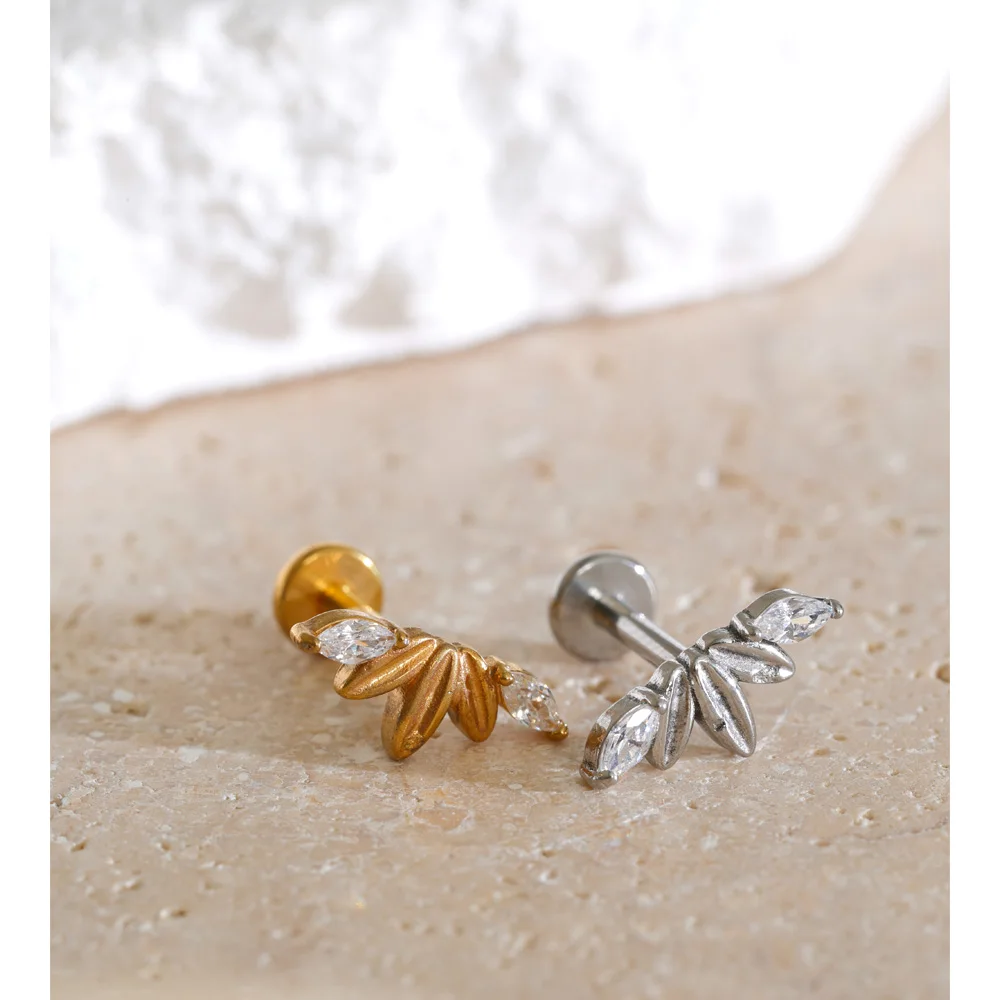 Yhpup 1PC 316 Stainless Steel Zirconia Flower Piercing Jewelry 18K PVD Plated Dainty Fresh Premium Cartilage Earrings