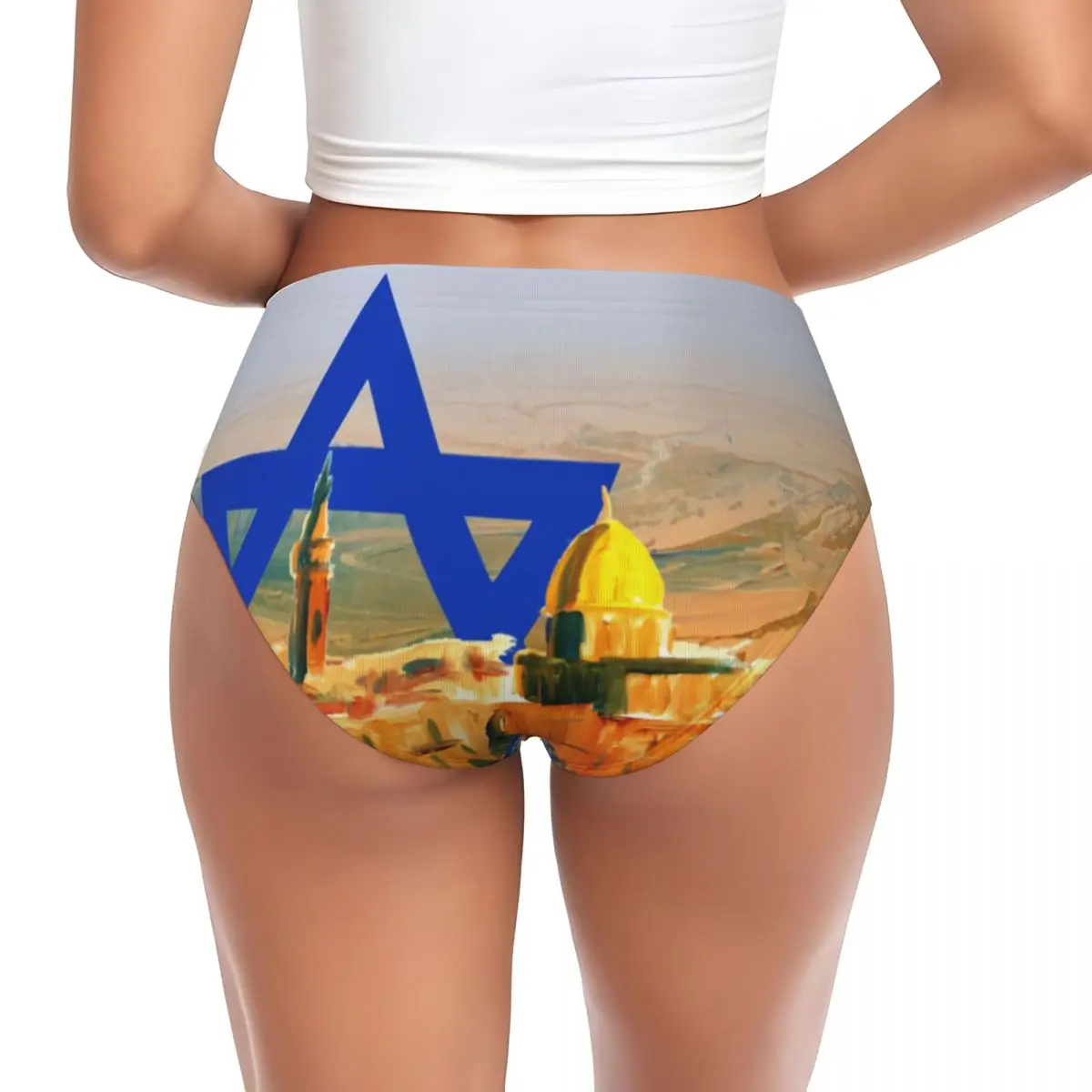 Custom Israel Flag Negev Desert Briefs Underwear Womens Breathable Stretch Shorts Panties Brief Panties