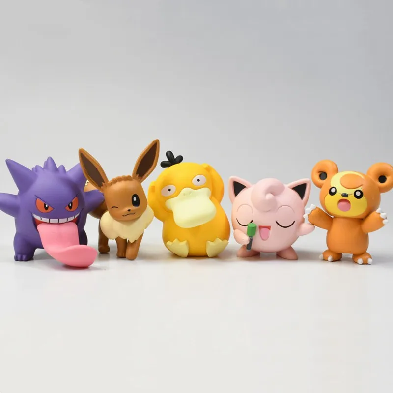 Genuine Original Anime Figures Pokemon Pikachu Cute Kawaii Gengar Psyduck Eevee Collect Ornament Model Gifts for Children