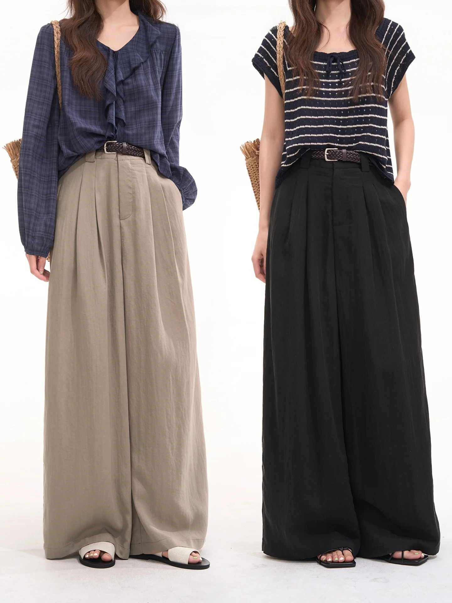 Pantalones Casuales de Estilo Commuter para Mujer, Pantalones Anchos de Lino Plisado, Estilo Lazy, Moda Primavera-Verano, Look Old Money