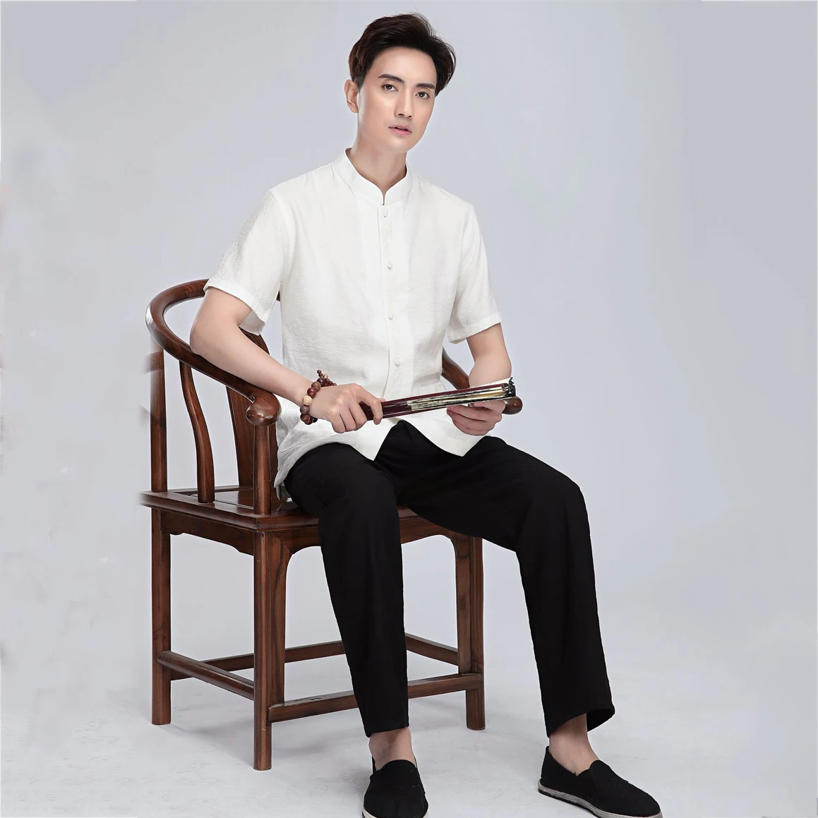 

Chinese Traditional National Costume Tang Suit Plus Size Male Short Sleeve Shirt Trousers Loungewear Cotton Linen Kung Fu Suit