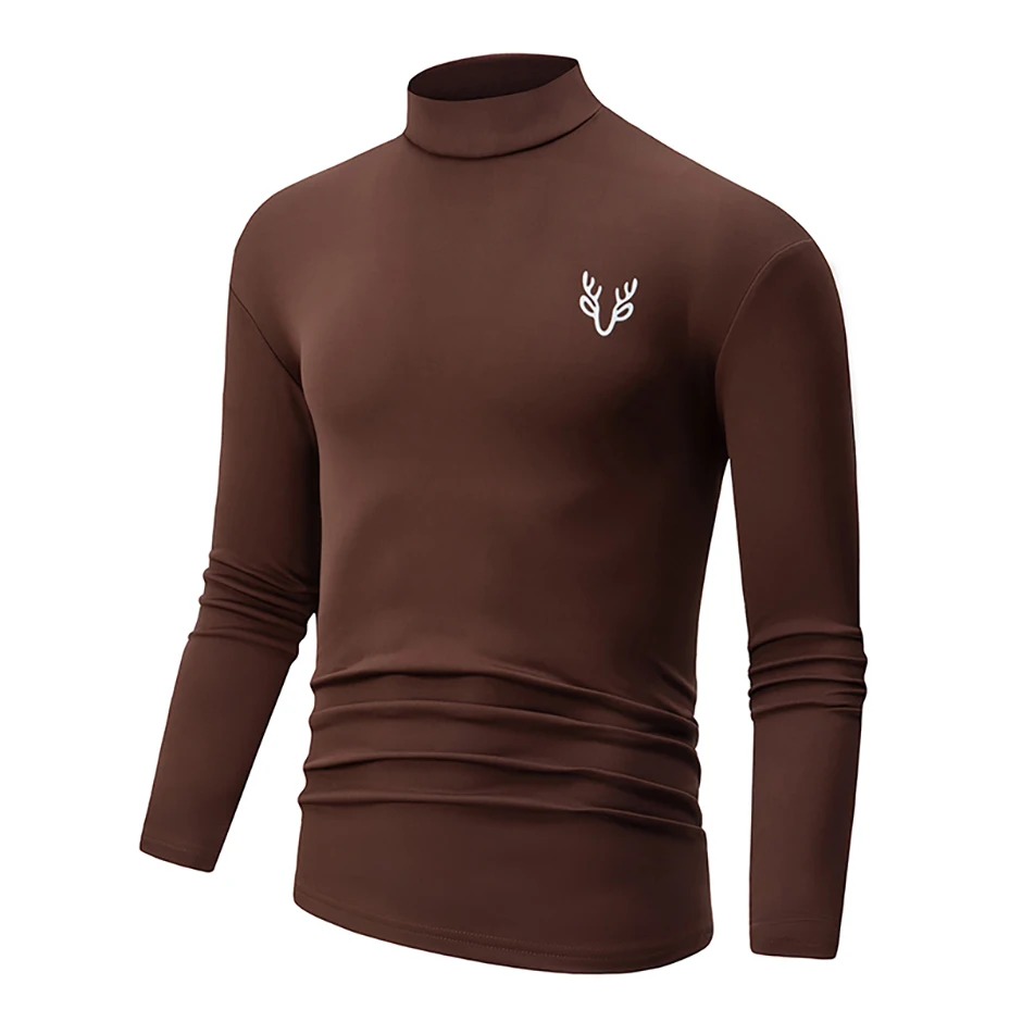 3/1 Stück Herren Herbst- und Winter-T-Shirt in Uni-Farbe mit halbhohem Kragen, lässig, einfach, warm, langärmelig, für junge Männer, Übergröße, Basic-Oberteil – Detail 3