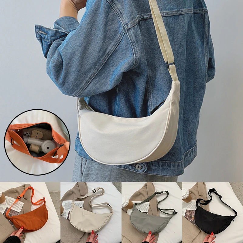 2023 Solid Color Chest Bag For Women Casual Travel Crossbody Bag Daily Street Fanny Packs Half Moon Belt Bag Shoulder Canvas Bag