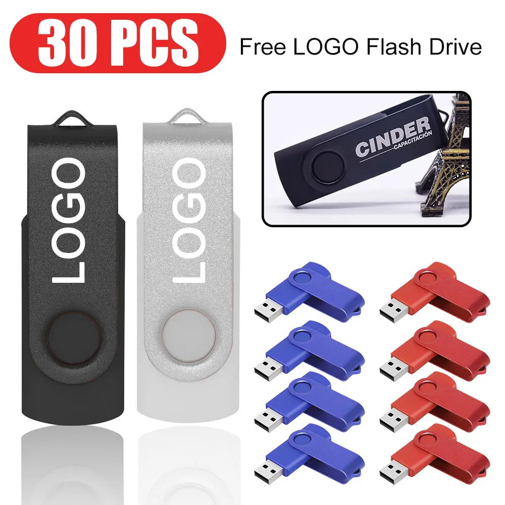

30pcs/lot High Speed Rotatable Usb 2.0 Pen Drive 4gb 8gb 16gb Flash Drive 32gb 64gb Metal Memory Stick U Disk Photography Gift