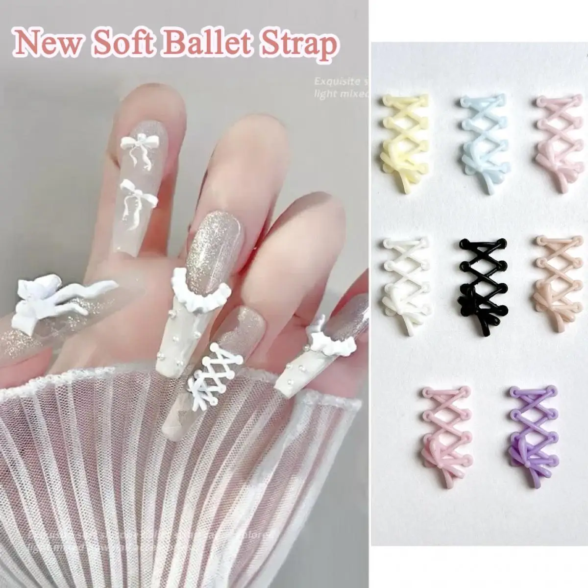 30PCS New Creative Shoelace Resin Nail Charms 3D Macaron Colored Bow Shoelace Nail Art Decorations for DIY French Nail Ornaments