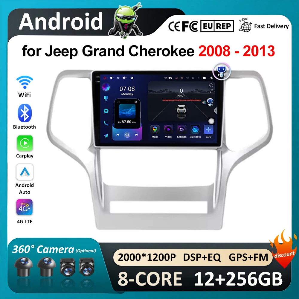 

Android OS for Jeep Grand Cherokee 2008 - 2013 GPS Navi Bluetooth Car Radio Video Multimedia Player WiFi Carplay 4G DSP Stereo