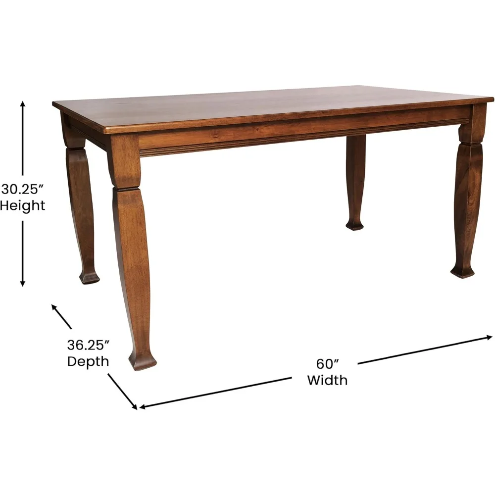 Grace Solid Dining Turned Wooden Legs, Commercial Grade Heavy Duty Rectangle Wood Table for 6, 60