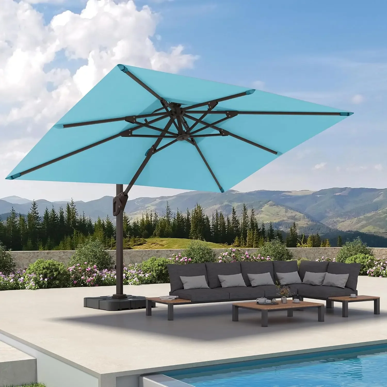 Cantilever Patio Umbrella 360°Rotation Rectangular Outdoor Umbrella, Double Top Large Offset Sun Shade Umbrella for Garden Deck